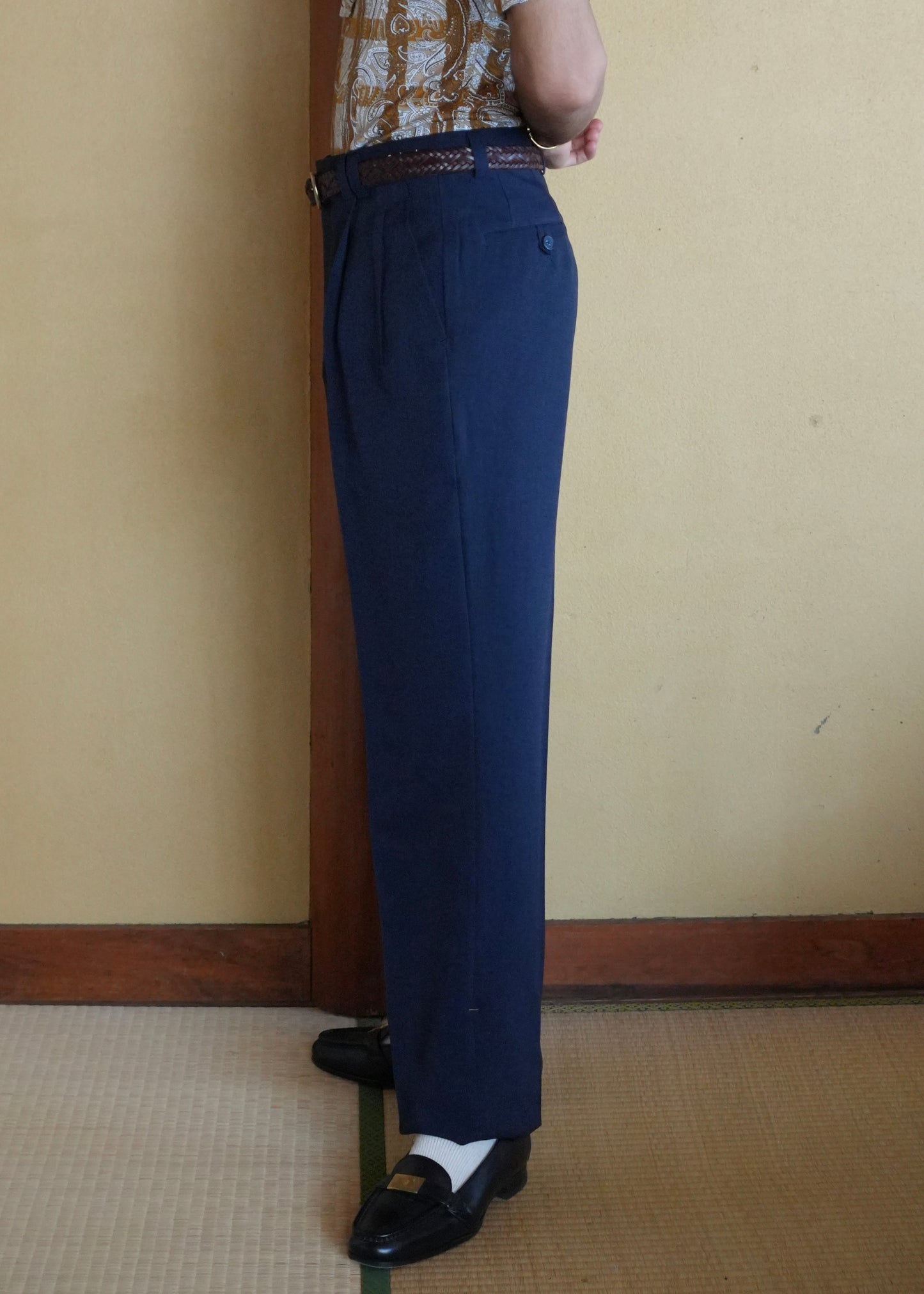 Double Pleated Navy Pants