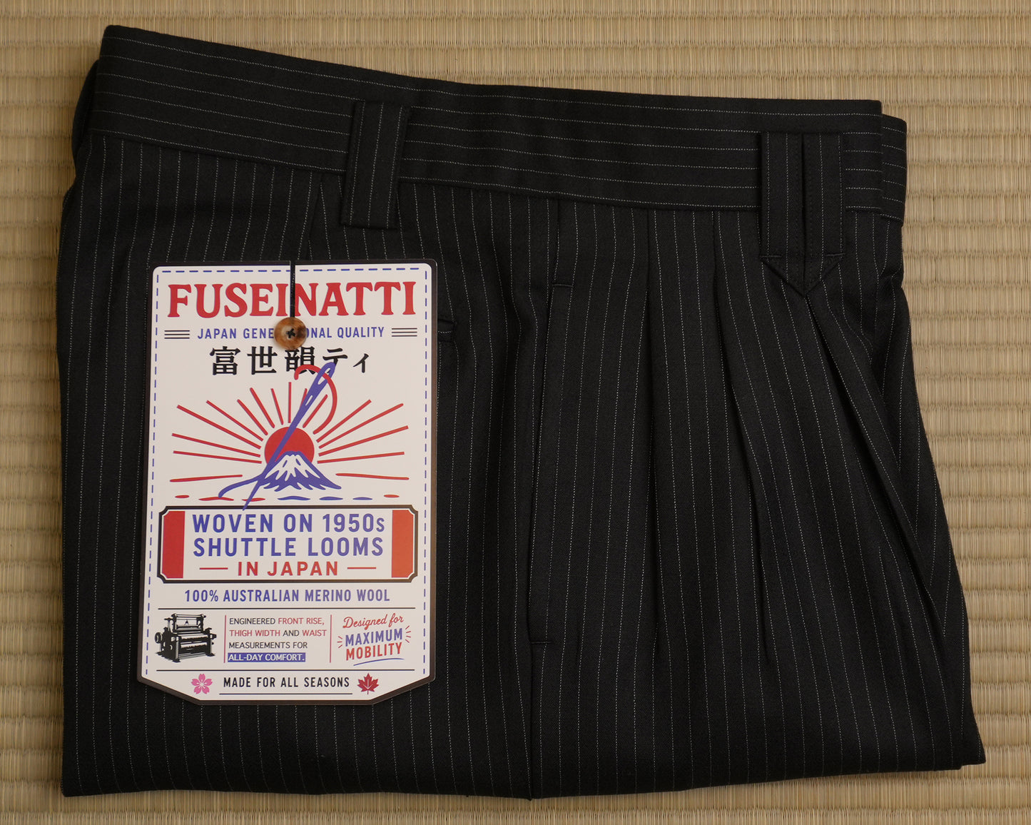 Black Pinstripe: 100% Merino Wool