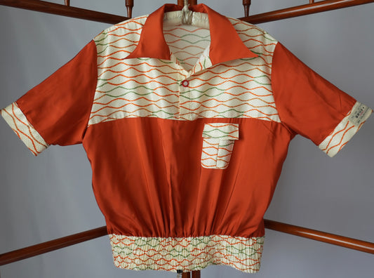 L Size Orange Patterned Silk Shirt (No. 93/100)