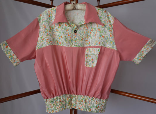 L Size Floral Pink Silk Shirt (No. 34/100)