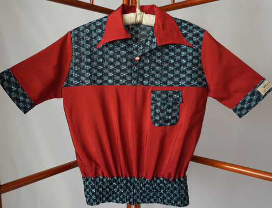 M Size Red & Blue Silk Shirt (No. 3/100)