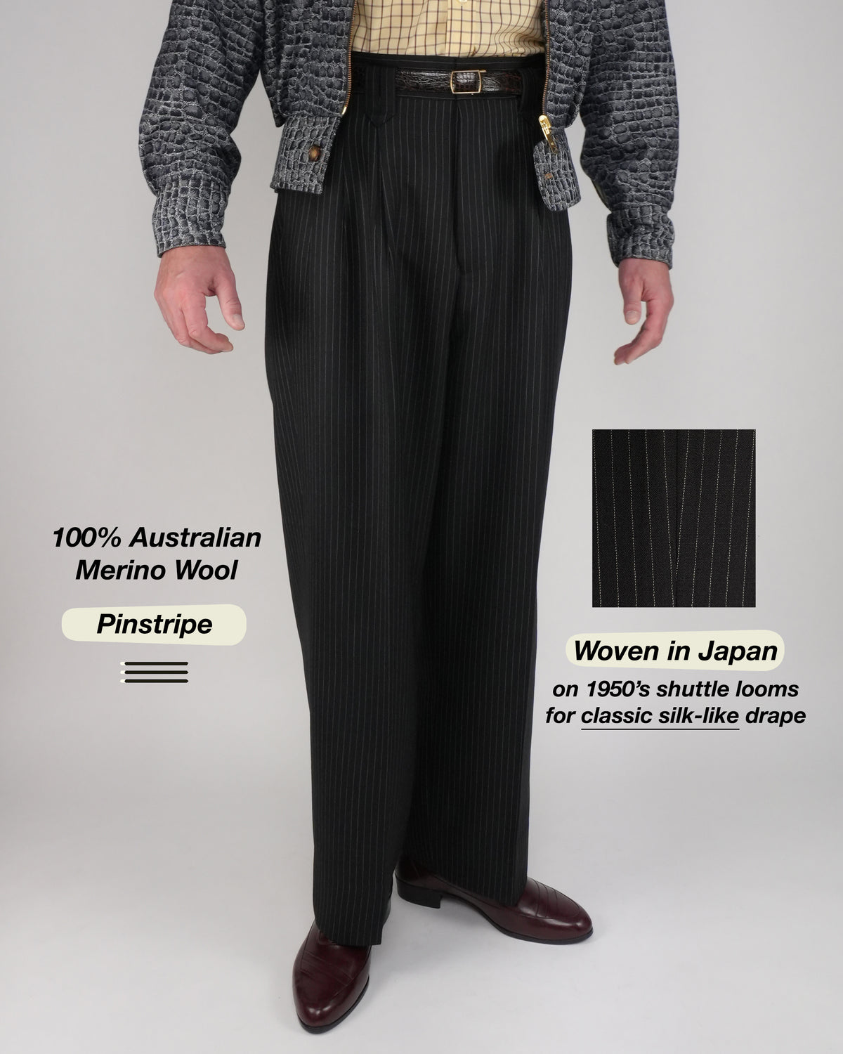 Black Pinstripe: 100% Merino Wool