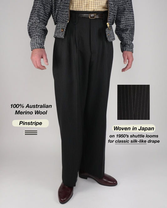 Black Pinstripe: 100% Merino Wool