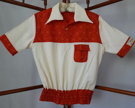 M Size Red X White Patterned Silk Shirt (No. 22/100)